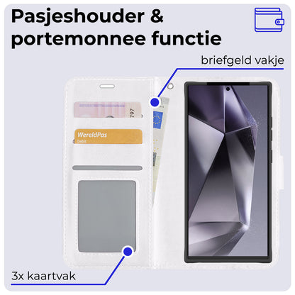 Samsung S24 Ultra Hoesje Bookcase Cover met Kaarthouder - Wit