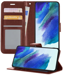 Samsung S21 FE Hoesje Bookcase Cover met Kaarthouder - Bruin
