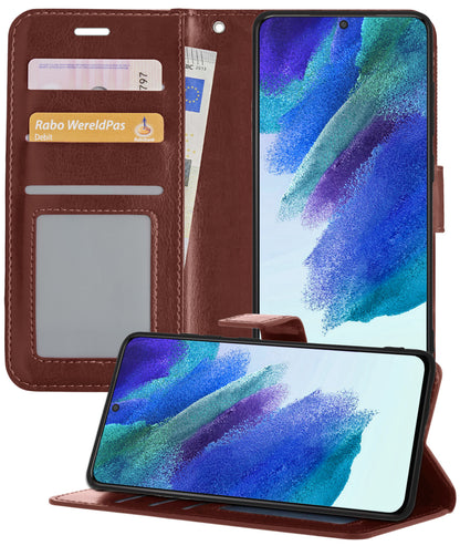Samsung S21 FE Hoesje Bookcase Cover met Kaarthouder - Bruin
