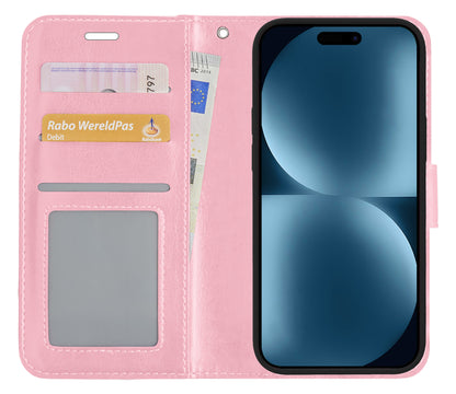 iPhone 15 Plus Hoesje Book Case Kunstleer - Lichtroze