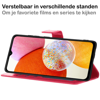 Samsung A14 Hoesje Bookcase Cover met Kaarthouder - Donkerroze