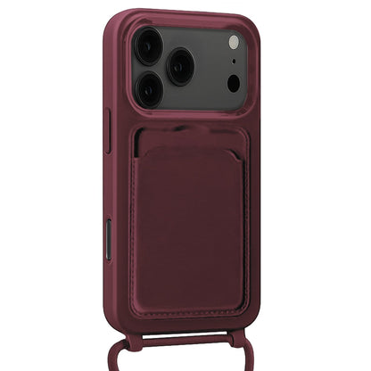 iPhone 17 Pro Hoesje Met Telefoonkoord en Pasjeshouder Siliconen - Aubergine