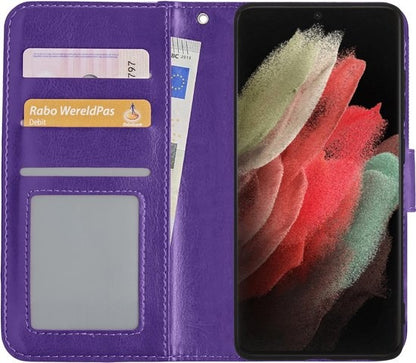 Samsung S21 Ultra Hoesje Bookcase Cover met Kaarthouder - Paars