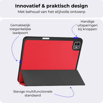 iPad Pro 2024 (11 inch) Trifold Bookcase Hoes met Penhouder voor Apple Pen - Rood