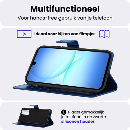 Samsung A17 Hoesje Bookcase Cover met Kaarthouder - Donkerblauw