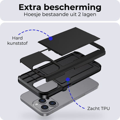 iPhone 16 Pro Hoesje Kaarthouder Hard Case Shockproof - Zwart