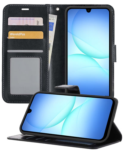 Samsung A17 Hoesje Bookcase Cover met Kaarthouder - Zwart