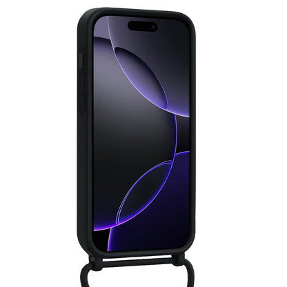 iPhone 16 Pro Hoesje Met Telefoonkoord en Pasjeshouder Siliconen - Zwart