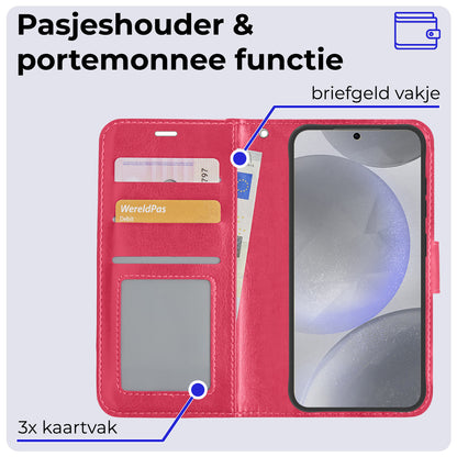 Samsung S24 Plus Hoesje Bookcase Cover met Kaarthouder - Donkerroze