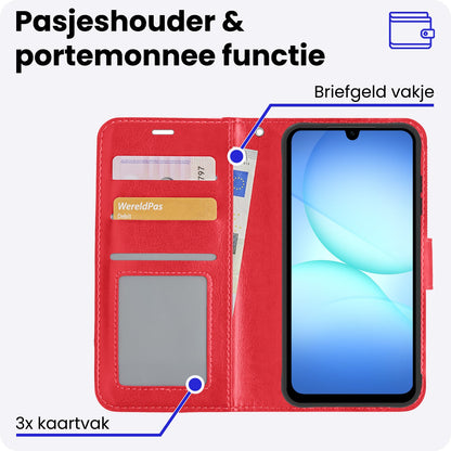 Samsung A17 Hoesje Bookcase Cover met Kaarthouder - Rood