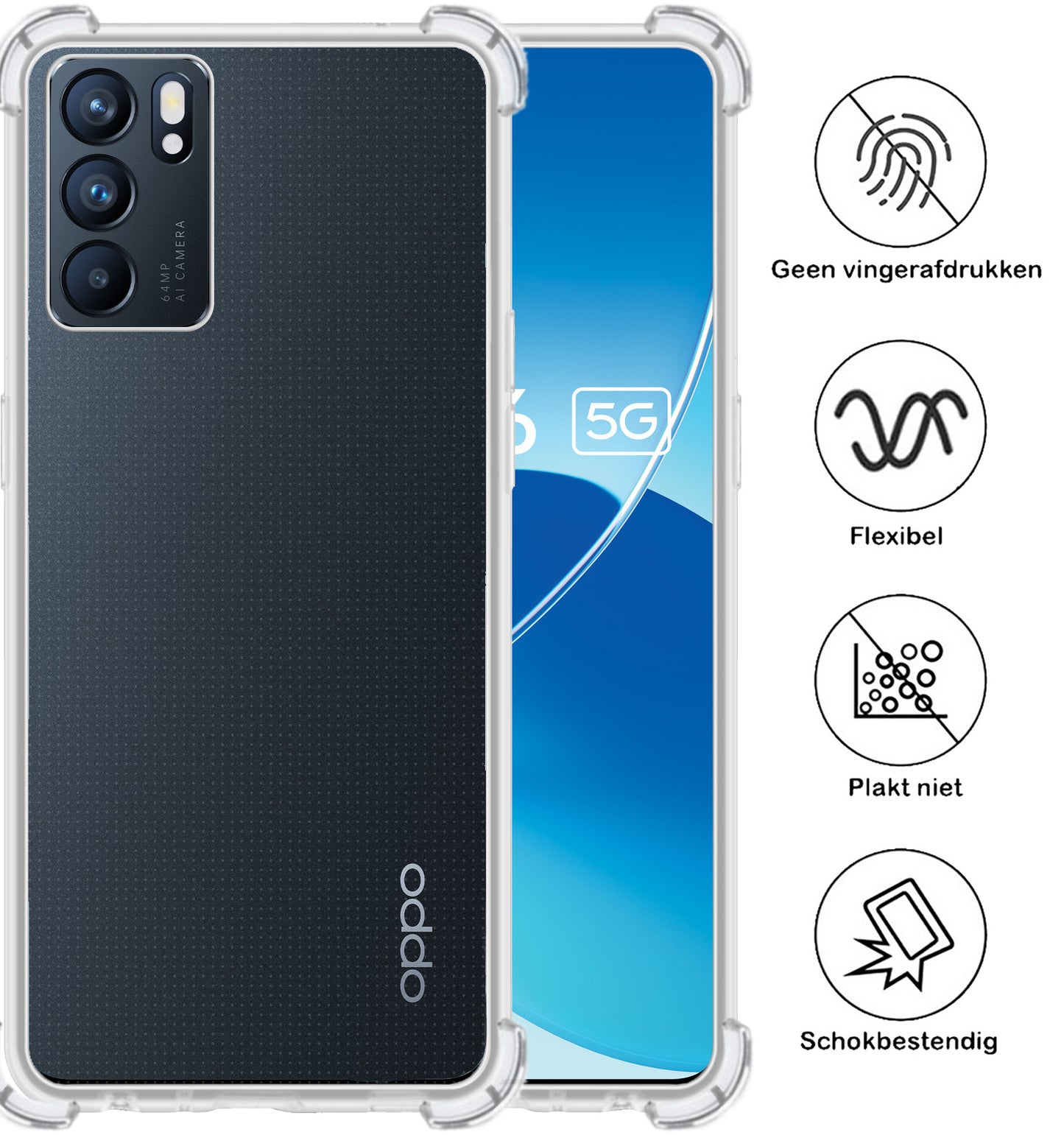 OPPO Reno 6 Hoesje Shock Proof Siliconen - Transparant