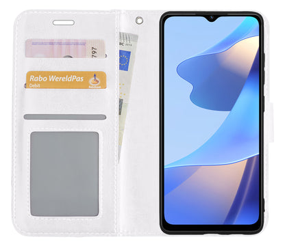 OPPO A16s Hoesje Bookcase Cover met Kaarthouder - Wit