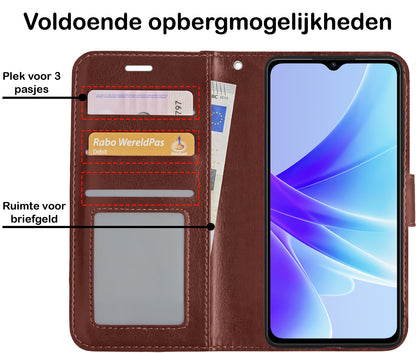 OPPO A57s Hoesje Bookcase Cover met Kaarthouder - Bruin
