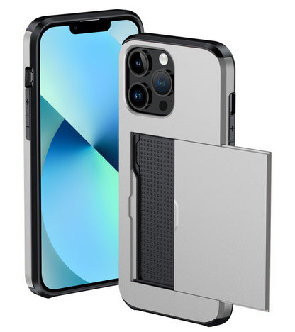 iPhone 14 Pro Max Hoesje Kaarthouder Hard Case Shockproof - Grijs