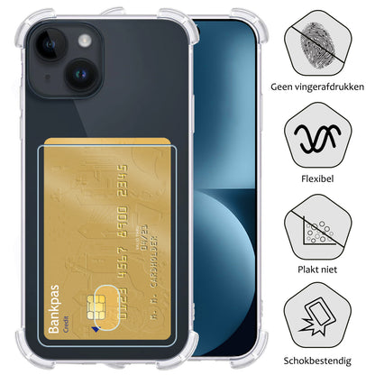 iPhone 15 Hoesje Kaarthouder Backcover Shockproof - Transparant