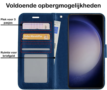 Samsung S23 Plus Hoesje Bookcase Cover met Kaarthouder - Donkerblauw