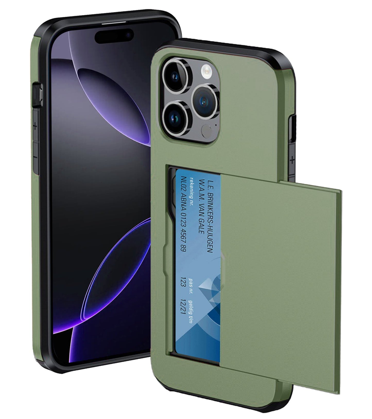 iPhone 16 Pro Max Hard Case Met Pashouder - Donkergroen