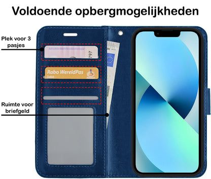 iPhone 14 Hoesje Bookcase Cover met Kaarthouder - Donkerblauw