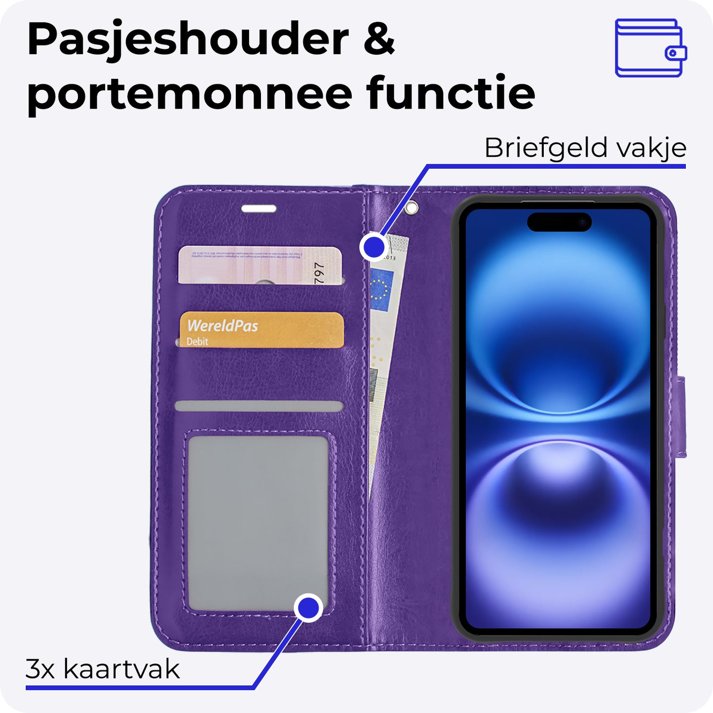 iPhone 16 Plus Hoesje Book Case Kunstleer - Paars