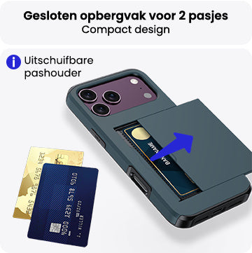iPhone 18 Pro Max Hoesje Kaarthouder Hard Case Shockproof - Donkerblauw
