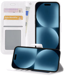 iPhone 15 Plus Hoesje Bookcase Cover met Kaarthouder - Wit