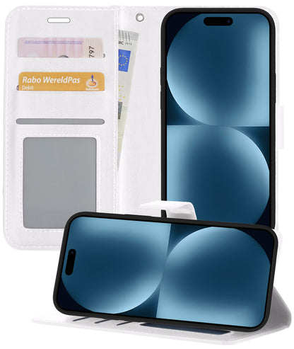 iPhone 15 Plus Hoesje Bookcase Cover met Kaarthouder - Wit