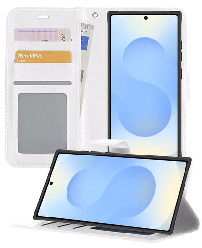 Samsung S25 Ultra Hoesje Bookcase Cover met Kaarthouder - Wit