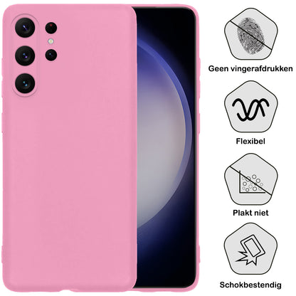 Samsung S23 Ultra Hoesje Siliconen Backcover Lichtgewicht - Roze