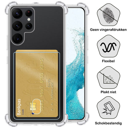 Samsung S22 Ultra Hoesje Kaarthouder Backcover Shockproof - Transparant