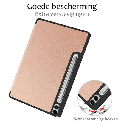 Samsung Galaxy Tab S9 FE Plus Trifold Bookcase Hoes met Penhouder voor S Pen - Rosé goud