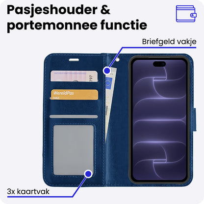 iPhone 18 Pro Max Hoesje Bookcase Cover met Kaarthouder - Donkerblauw