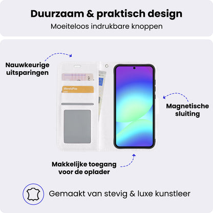 Samsung A56 Hoesje Bookcase Cover met Kaarthouder - Wit