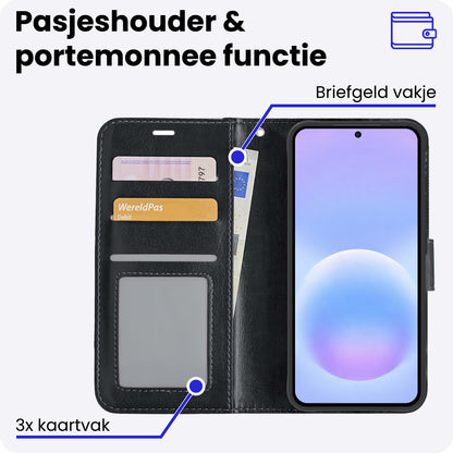 Samsung A57 Hoesje Bookcase Cover met Kaarthouder - Zwart