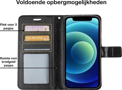 iPhone 12 Pro Max Hoesje Bookcase Cover met Kaarthouder - Zwart