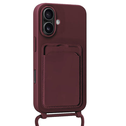iPhone 17 Hoesje Met Telefoonkoord en Pasjeshouder Siliconen - Aubergine