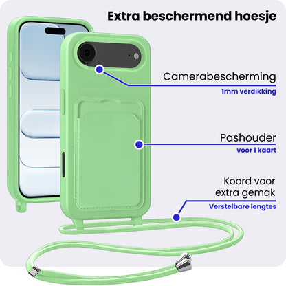 iPhone Air Hoesje Met Telefoonkoord en Pasjeshouder Siliconen - Groen