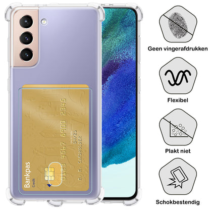 Samsung S21 FE Hoesje Kaarthouder Backcover Shockproof - Transparant
