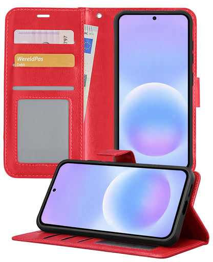 Samsung A57 Hoesje Bookcase Cover met Kaarthouder - Rood