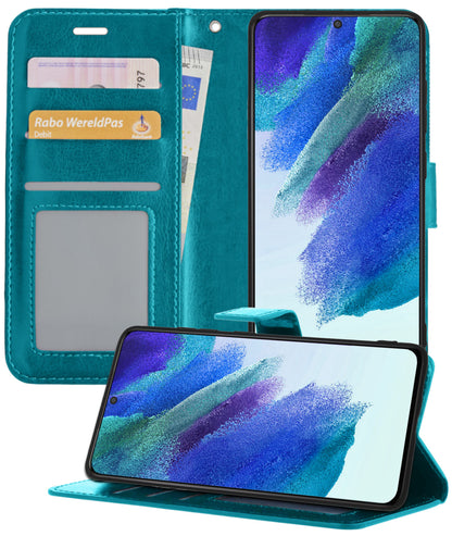 Samsung S21 FE Hoesje Bookcase Cover met Kaarthouder - Turquoise