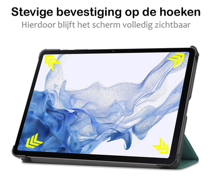 Samsung Galaxy Tab S10 Plus Trifold Bookcase Hoes met Penhouder voor S Pen - Donkergroen
