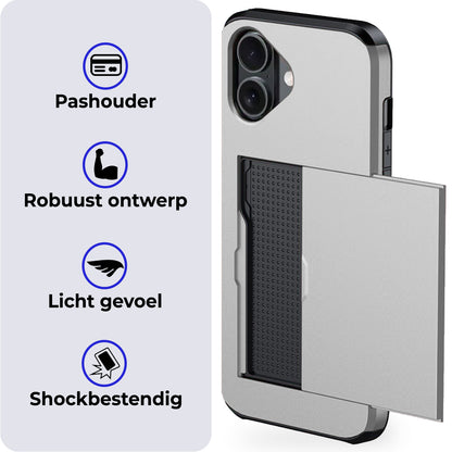 iPhone 16 Plus Hoesje Kaarthouder Hard Case Shockproof - Grijs