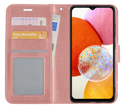 Samsung A14 Hoesje Bookcase Cover met Kaarthouder - Rosé goud