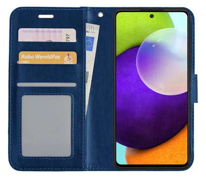 Samsung A52/A52s 5G Hoesje Bookcase Cover met Kaarthouder - Donkerblauw