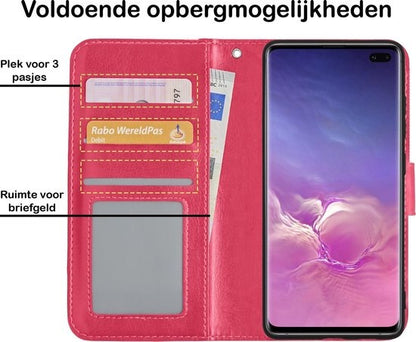 Samsung S10 Hoesje Bookcase Cover met Kaarthouder - Donkerroze