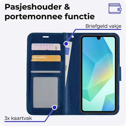 Samsung A16 Hoesje Bookcase Cover met Kaarthouder - Donkerblauw