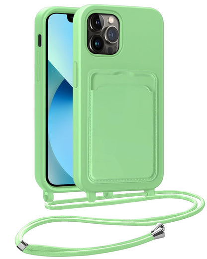 iPhone 13 Pro Max Hoesje Met Telefoonkoord en Pasjeshouder Siliconen - Groen