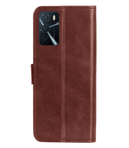OPPO A16s Hoesje Bookcase Cover met Kaarthouder - Bruin