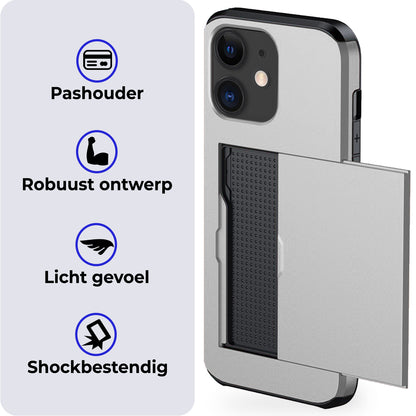 iPhone 11 Hoesje Kaarthouder Hard Case Shockproof - Grijs