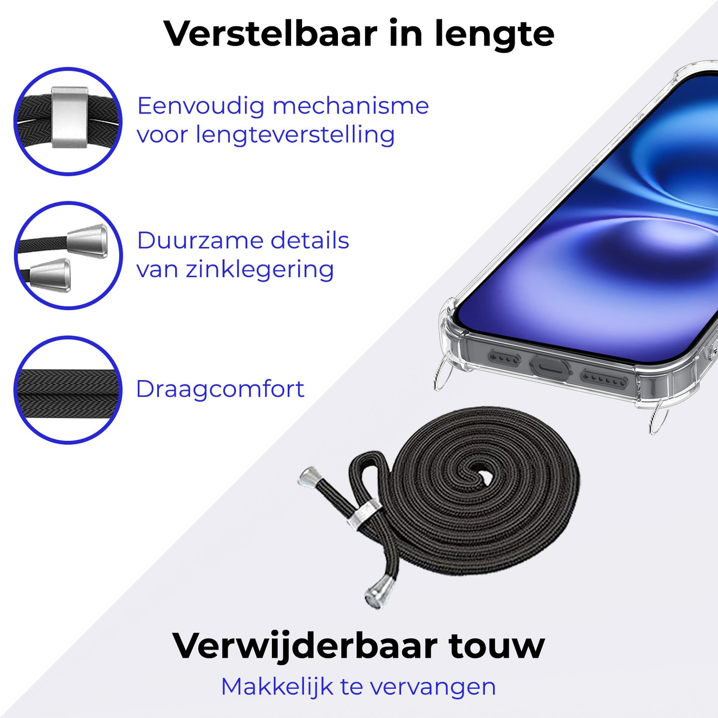 iPhone 16 Plus Hoesje met Koord Siliconen - Transparant