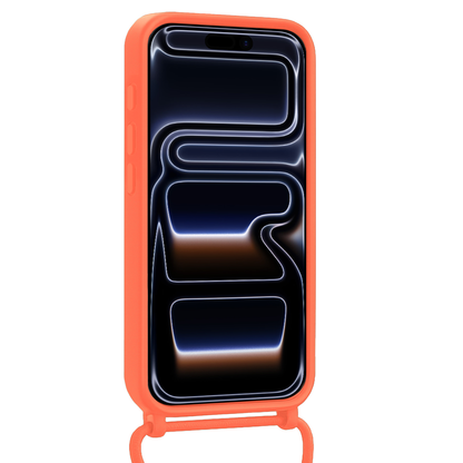 iPhone 17 Pro Max Hoesje Met Telefoonkoord en Pasjeshouder Siliconen - Papaya